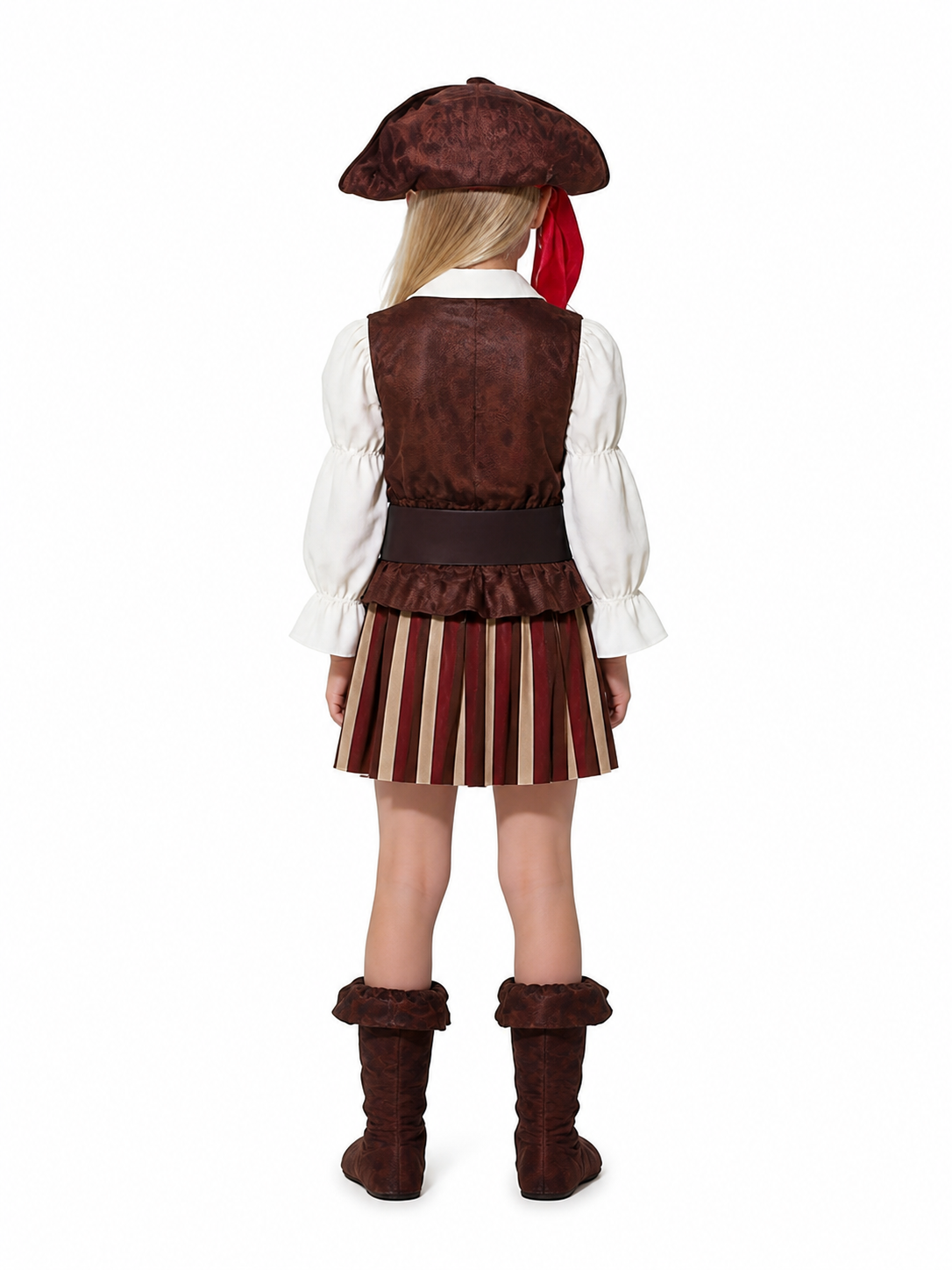 Children’s Pirate Costume with Striped Skirt and Hat back view