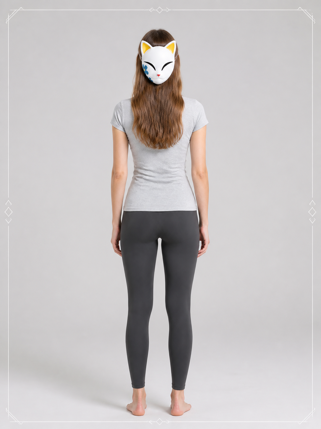 White Cat Masquerade Mask with Red Nose back view