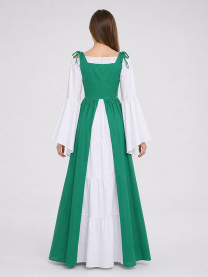 Green-and-White Medieval-Style Dress with Lacing