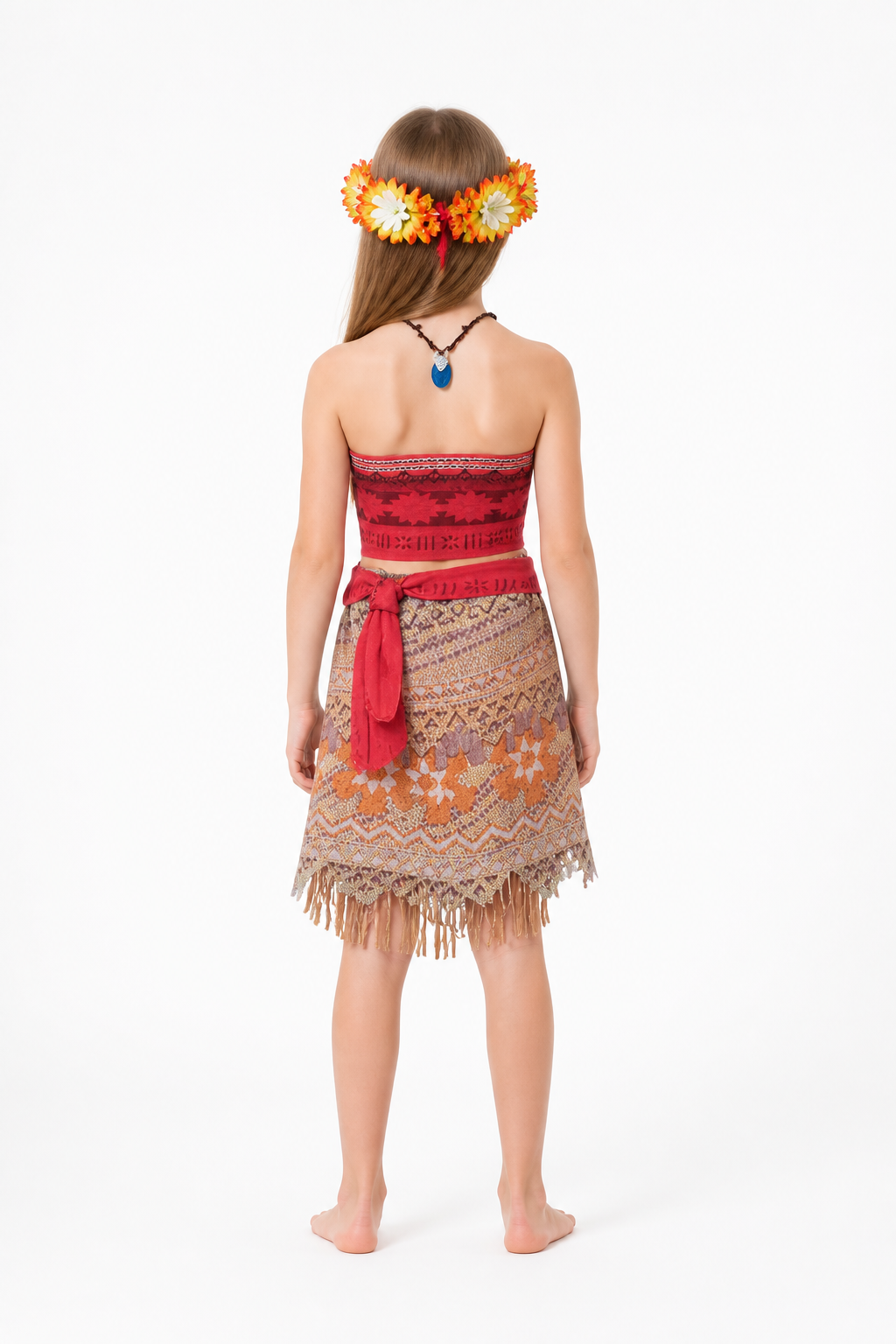 Children's Moana Costume with Skirt and Necklace back view
