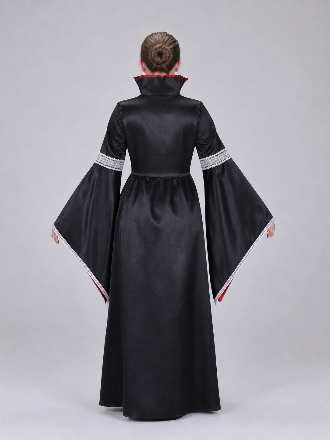 Red and Black Long Dress with Cape and Necklace