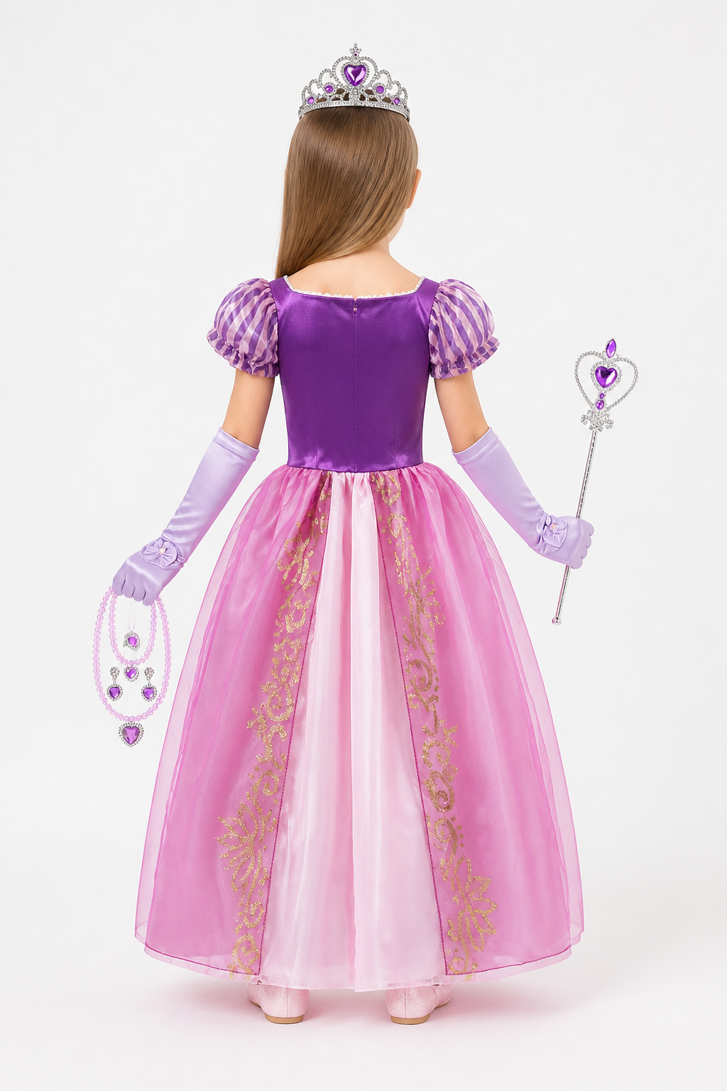 Princess Costume with Crown and Magic Wand back view