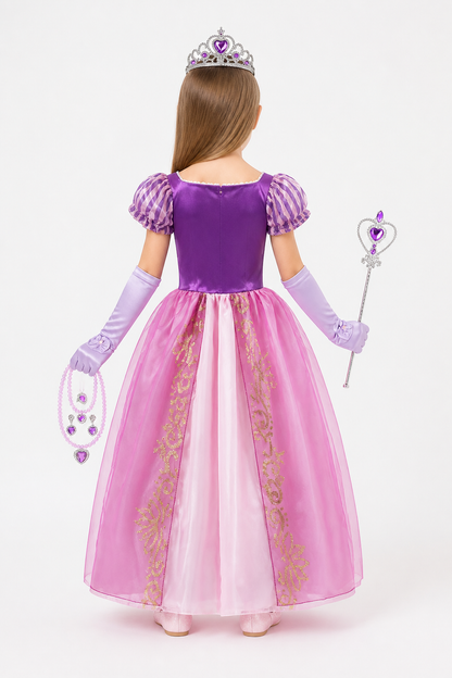 Princess Costume with Crown and Magic Wand back view
