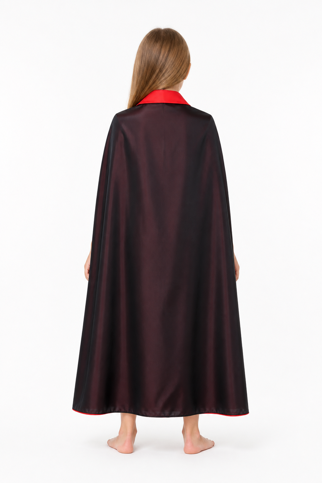 Long Reversible Cloak with Collar, Black and Red back view