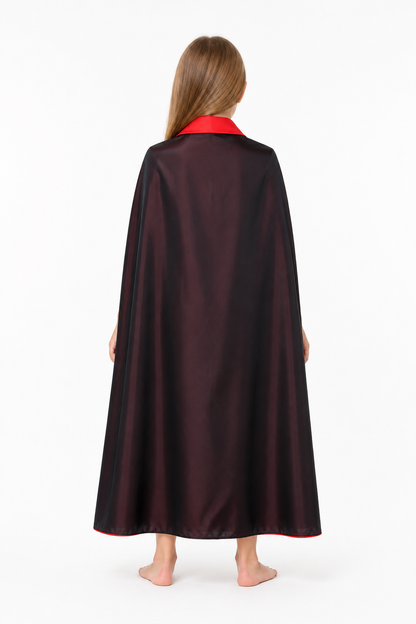 Long Reversible Cloak with Collar, Black and Red back view