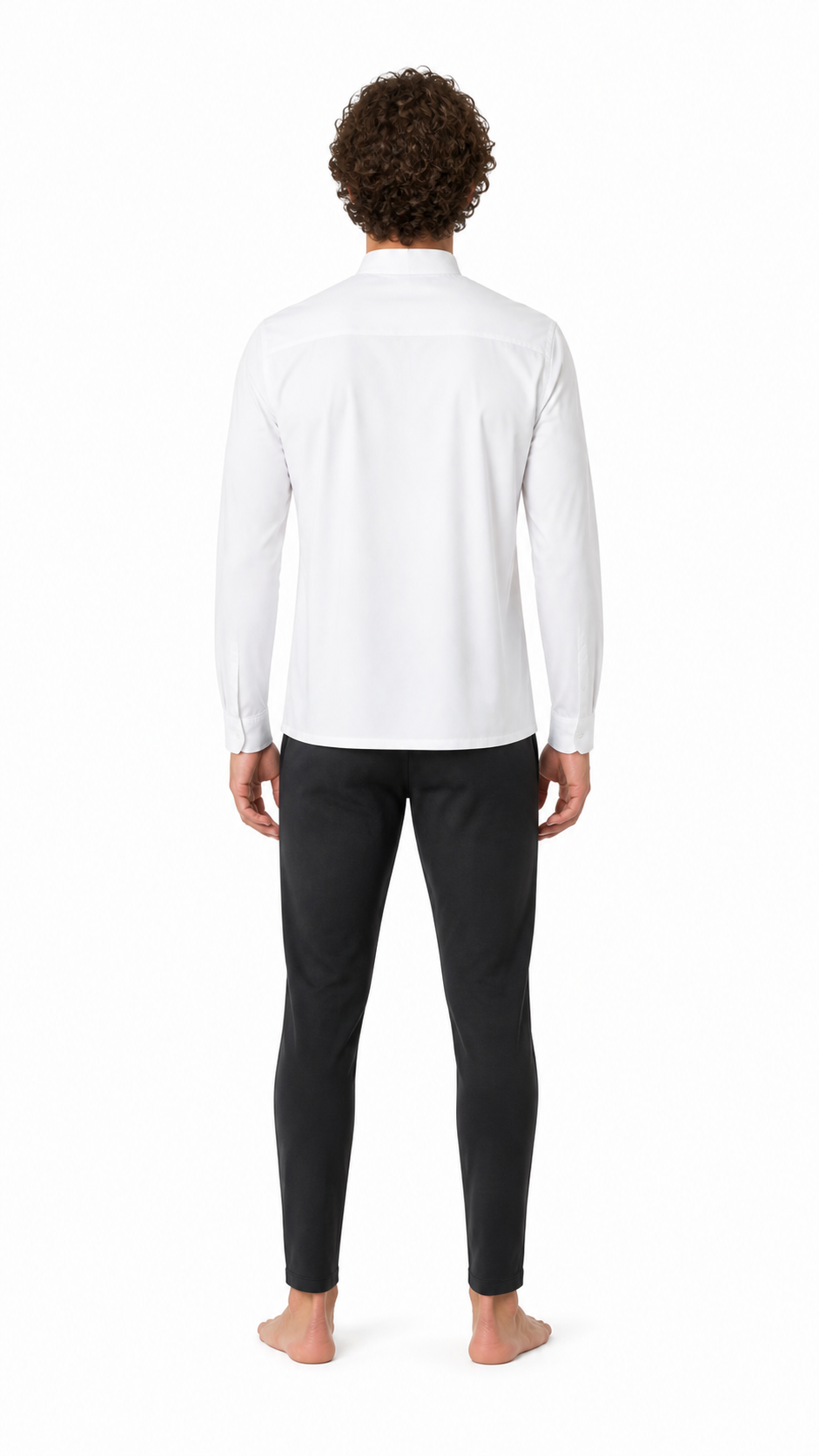 White Shirt with Stand Collar and Long Sleeves back view