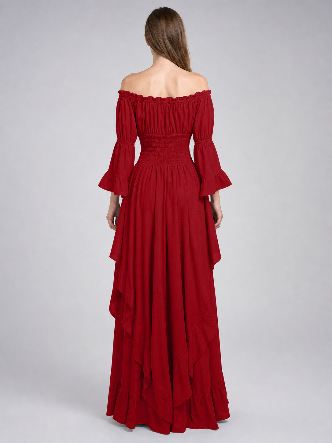 Burgundy Off-the-Shoulder Retro-Style Dress