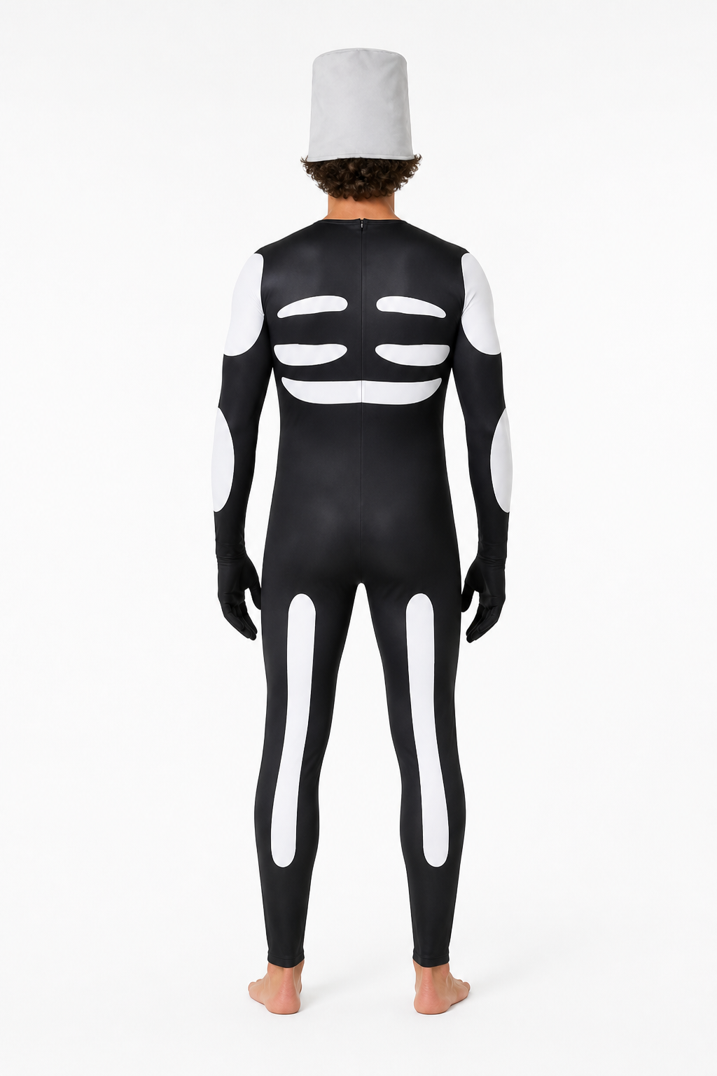 Skeleton Costume with Hood and Gloves back view