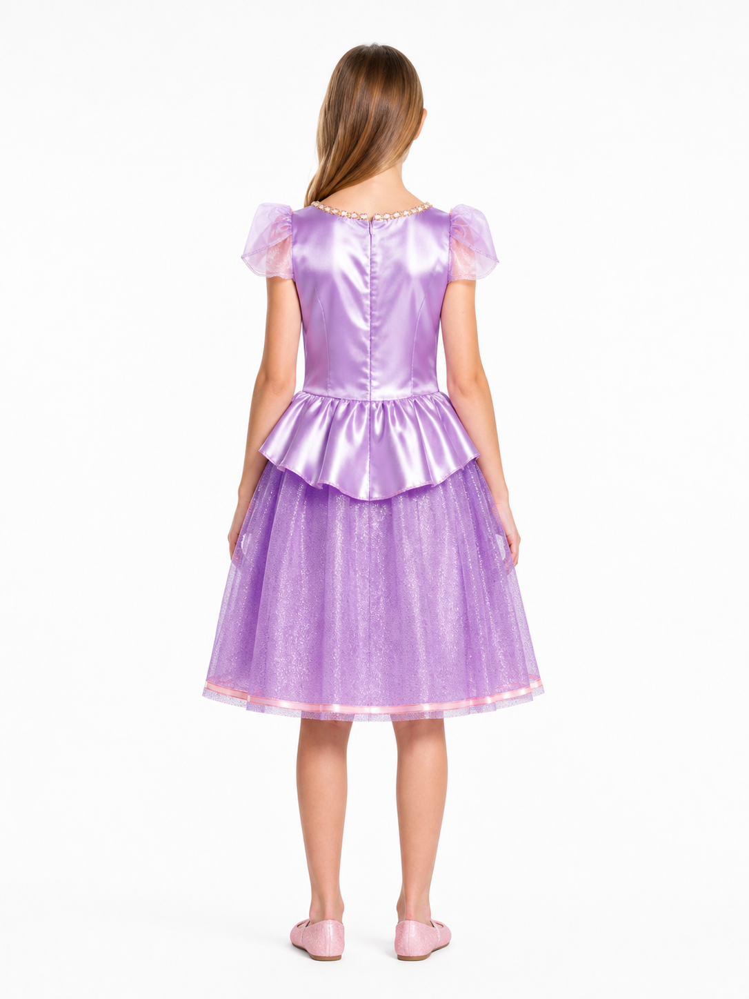 Light Purple Princess Dress with Ruffles back view