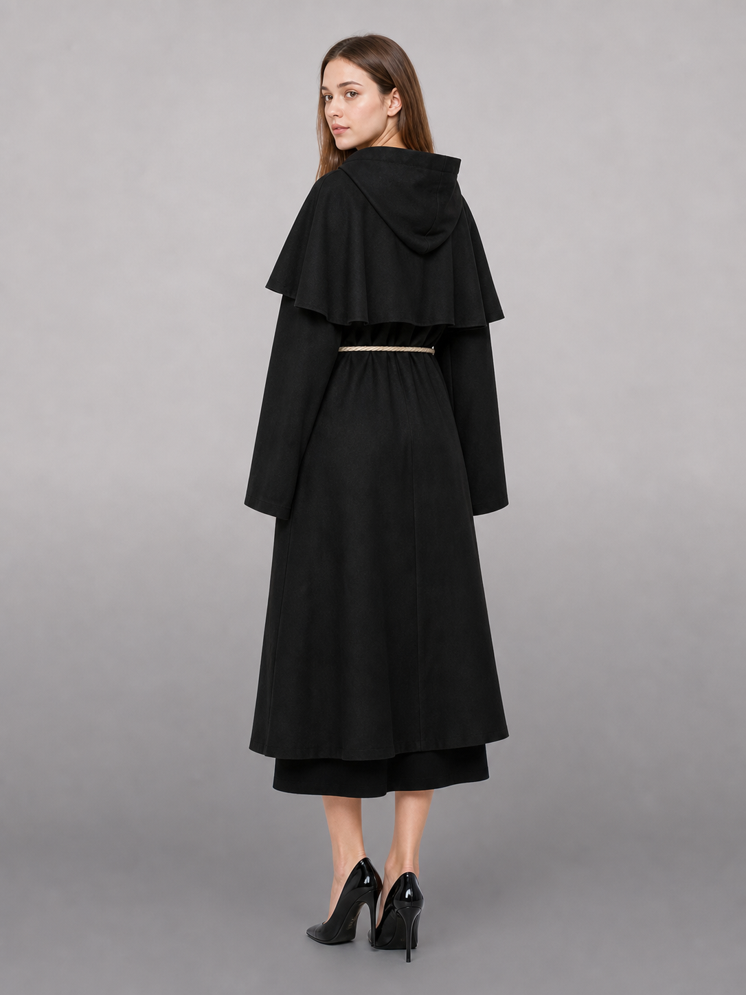 Black Carnival Cloak with a Pointed Hood
