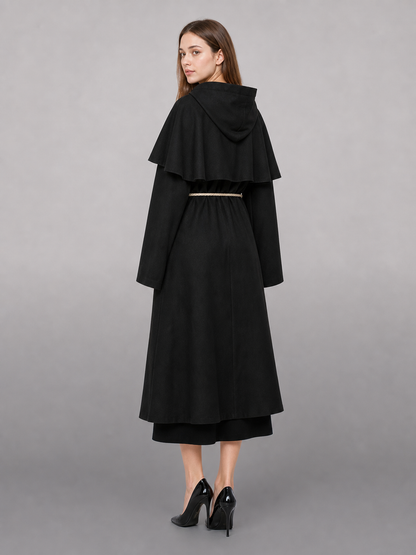 Black Carnival Cloak with a Pointed Hood