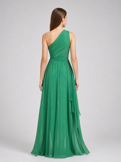 Emerald Green One-Shoulder Evening Dress