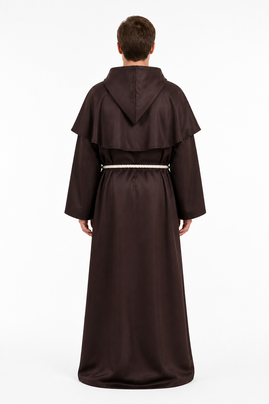 Long Brown Hooded Religious Robe back view