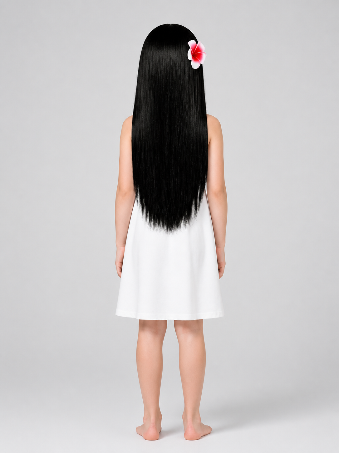 Black Carnival Wig with Flowers for Halloween and Cosplay back view