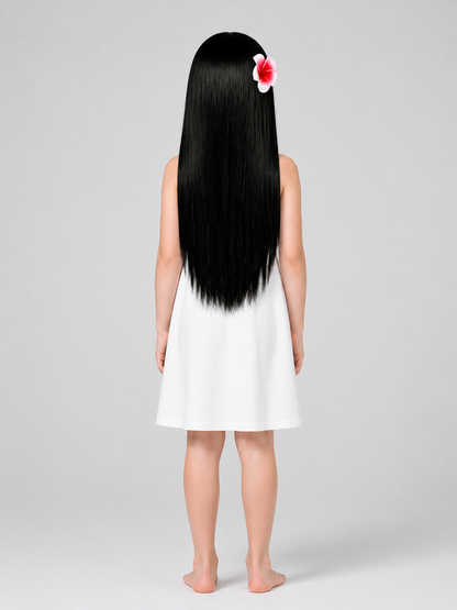 Black Carnival Wig with Flowers for Halloween and Cosplay back view