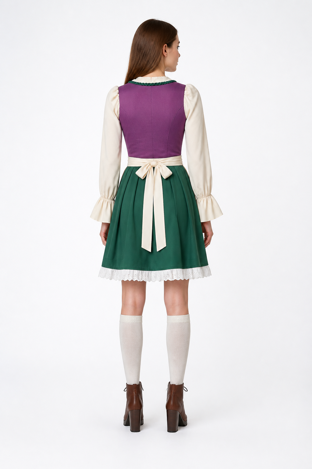 Dress with an Apron, Long Sleeves, and Lacing back view