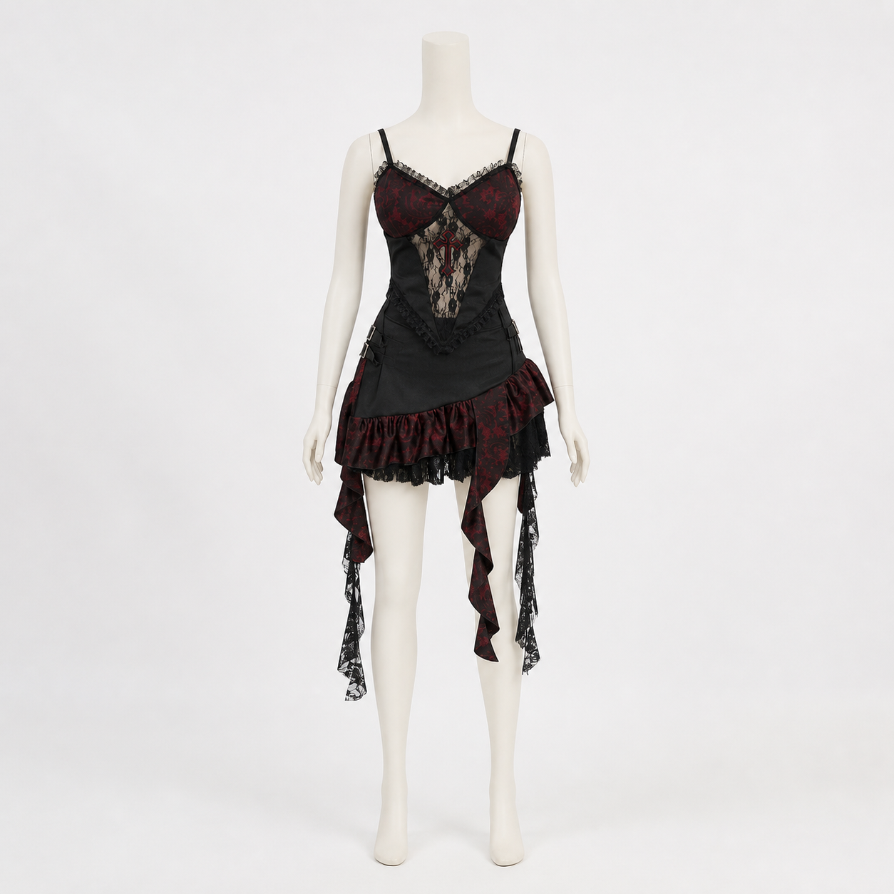 Gothic Asymmetrical Dress with Tiered Ruffles back view