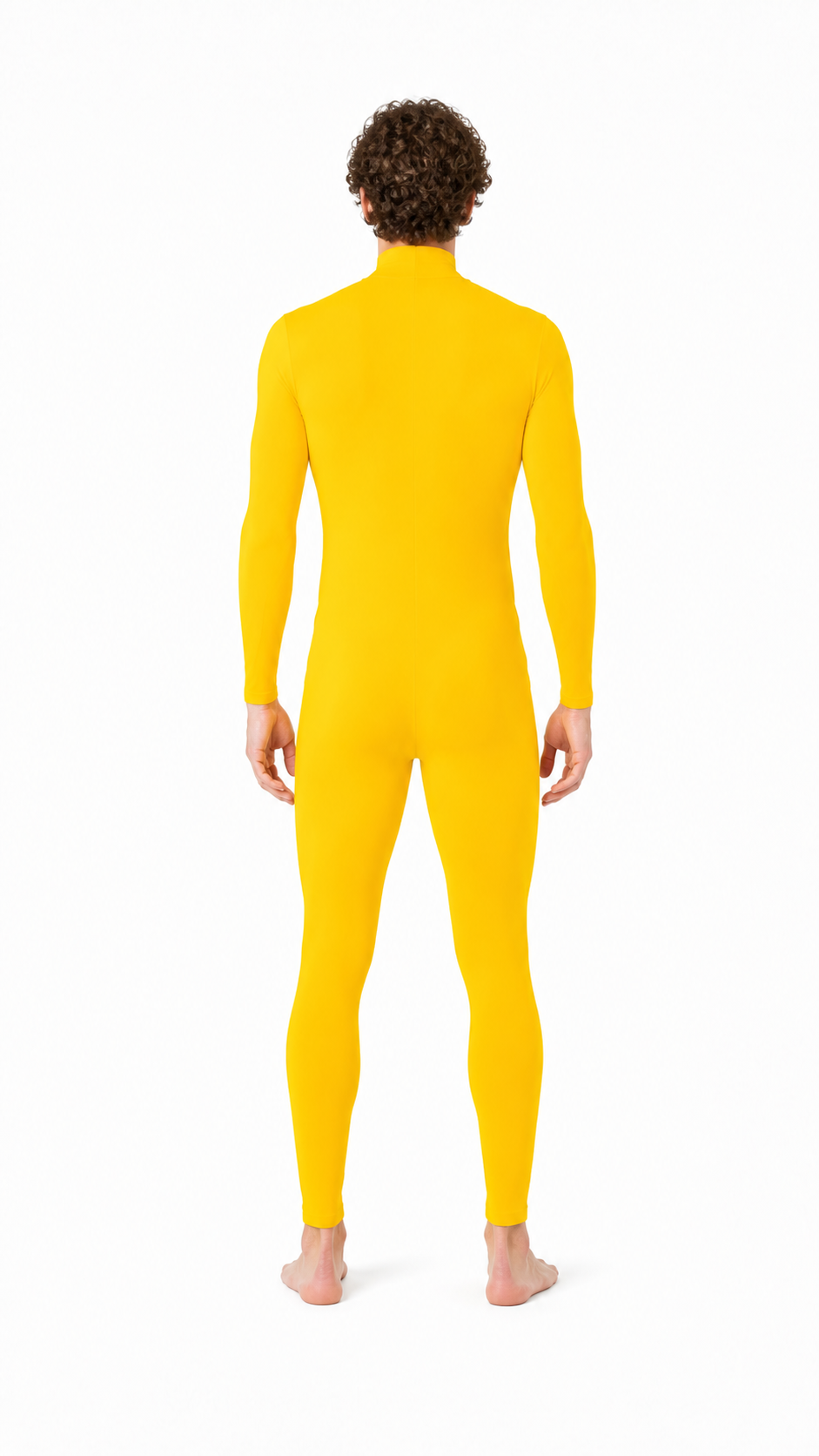 Yellow Tight-Fitting Zentai Jumpsuit with High Collar back view