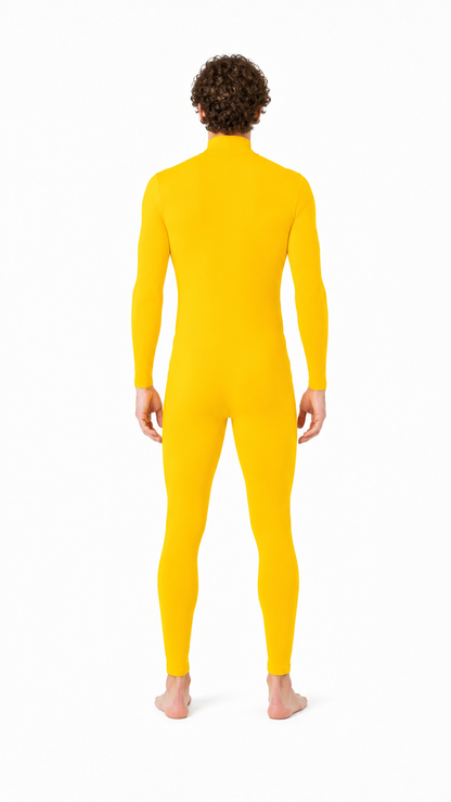 Yellow Tight-Fitting Zentai Jumpsuit with High Collar back view