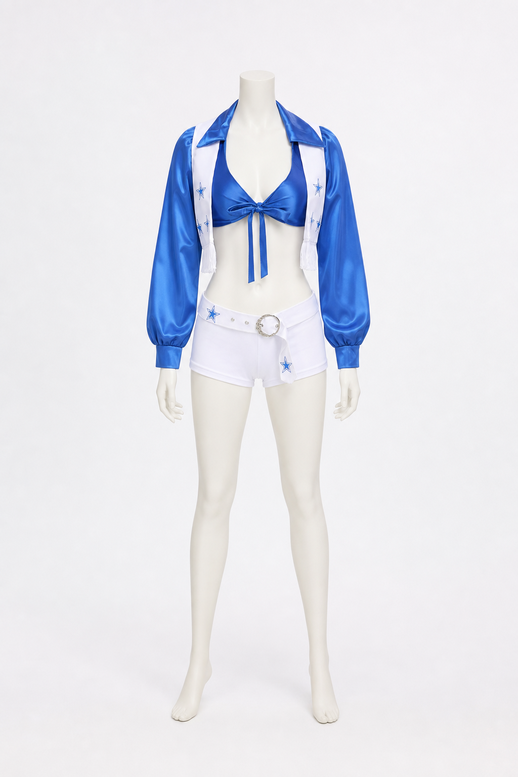 Blue and White Cheerleading Costume with Stars back view