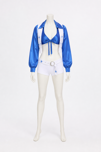Blue and White Cheerleading Costume with Stars back view