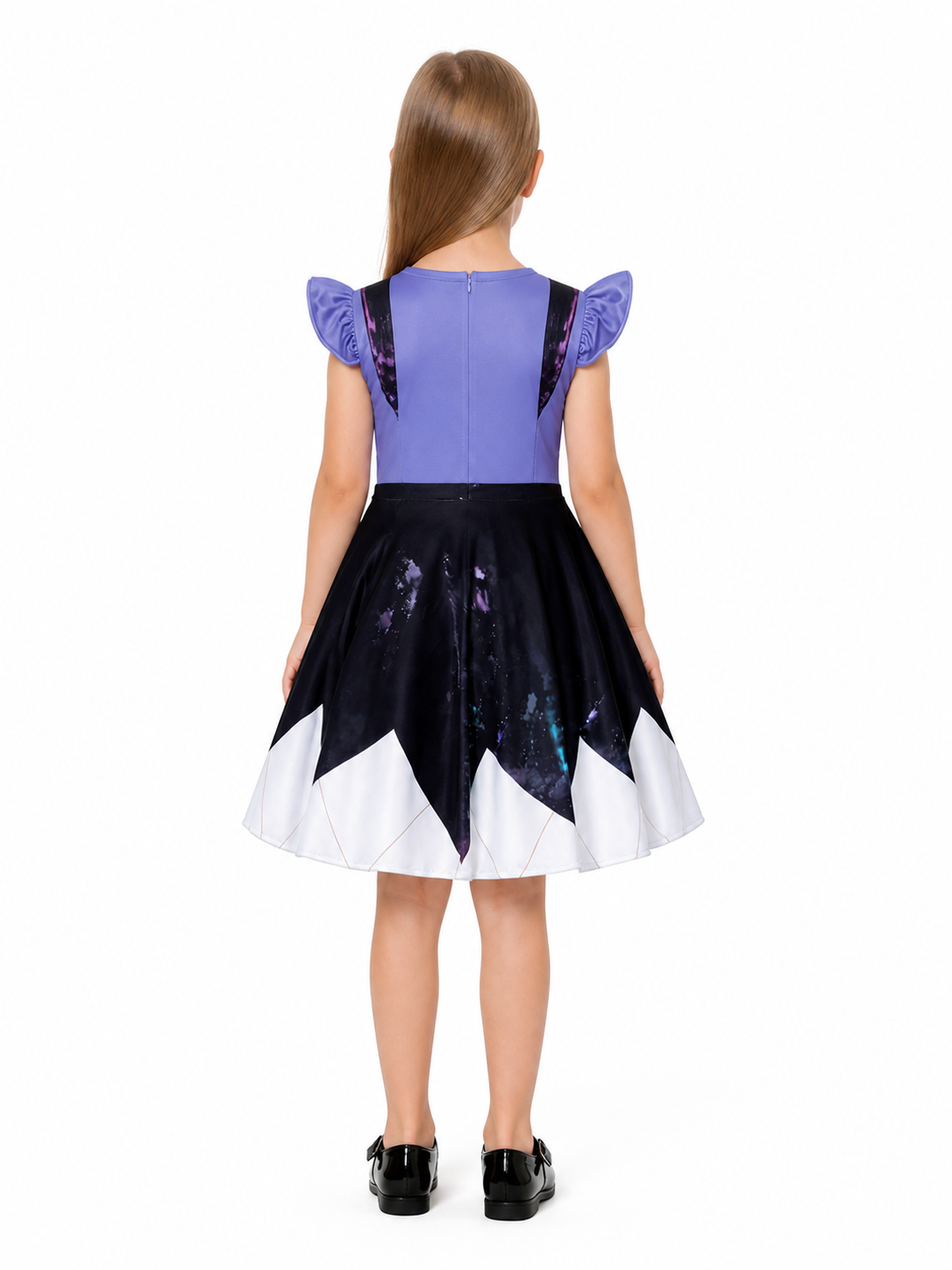 Children's Dress with an Orange Star and Puff Sleeves back view