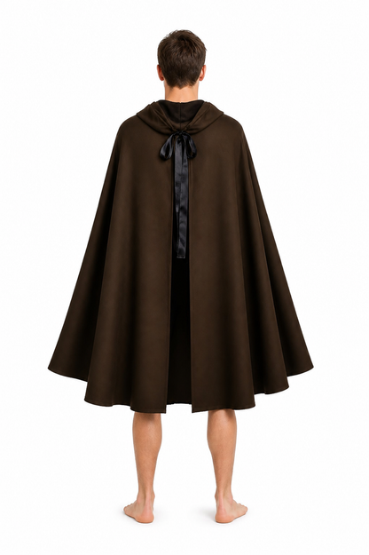 Brown Hooded Cloak for Halloween and Vampire Cosplay back view