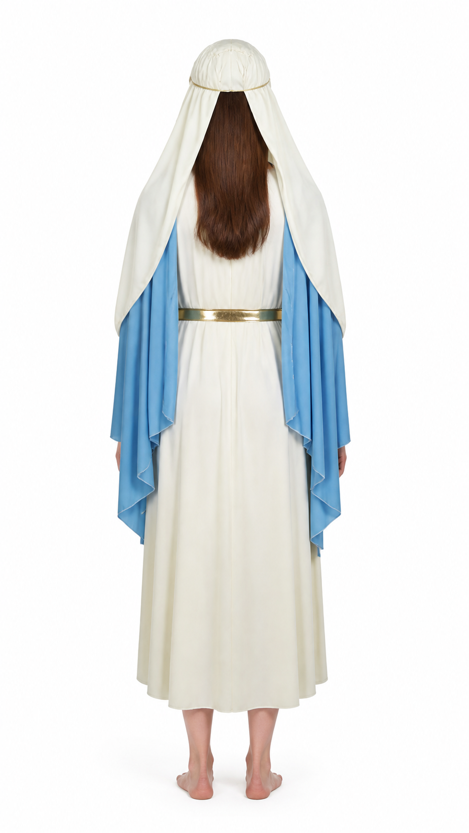 Long Hooded Robe, Blue Capes, Gold Belt back view