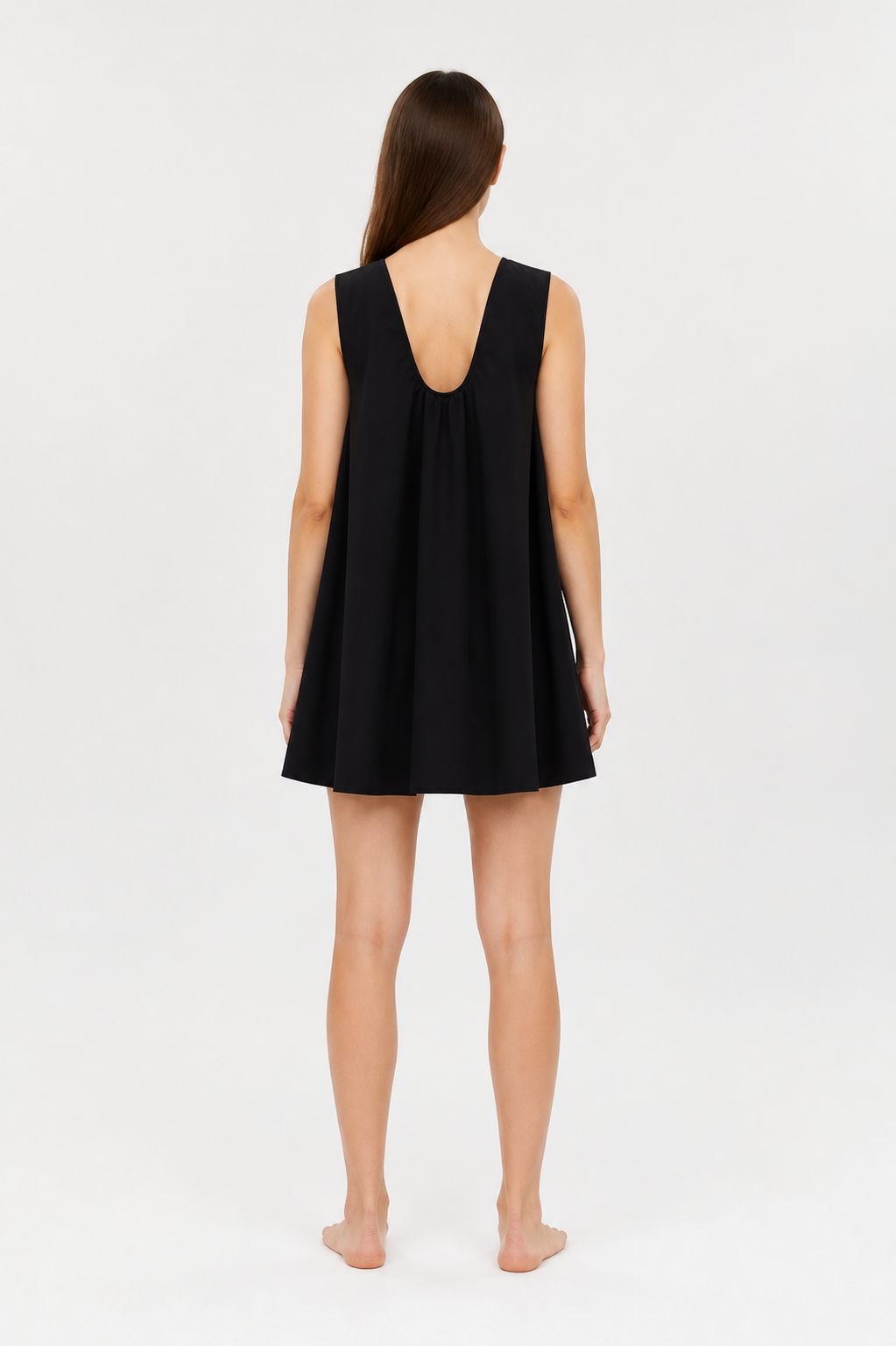 Black Sleeveless Loose A-Line Dress back view