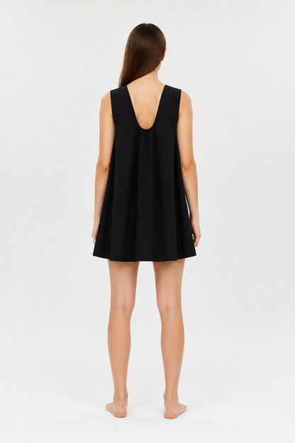 Black Sleeveless Loose A-Line Dress back view