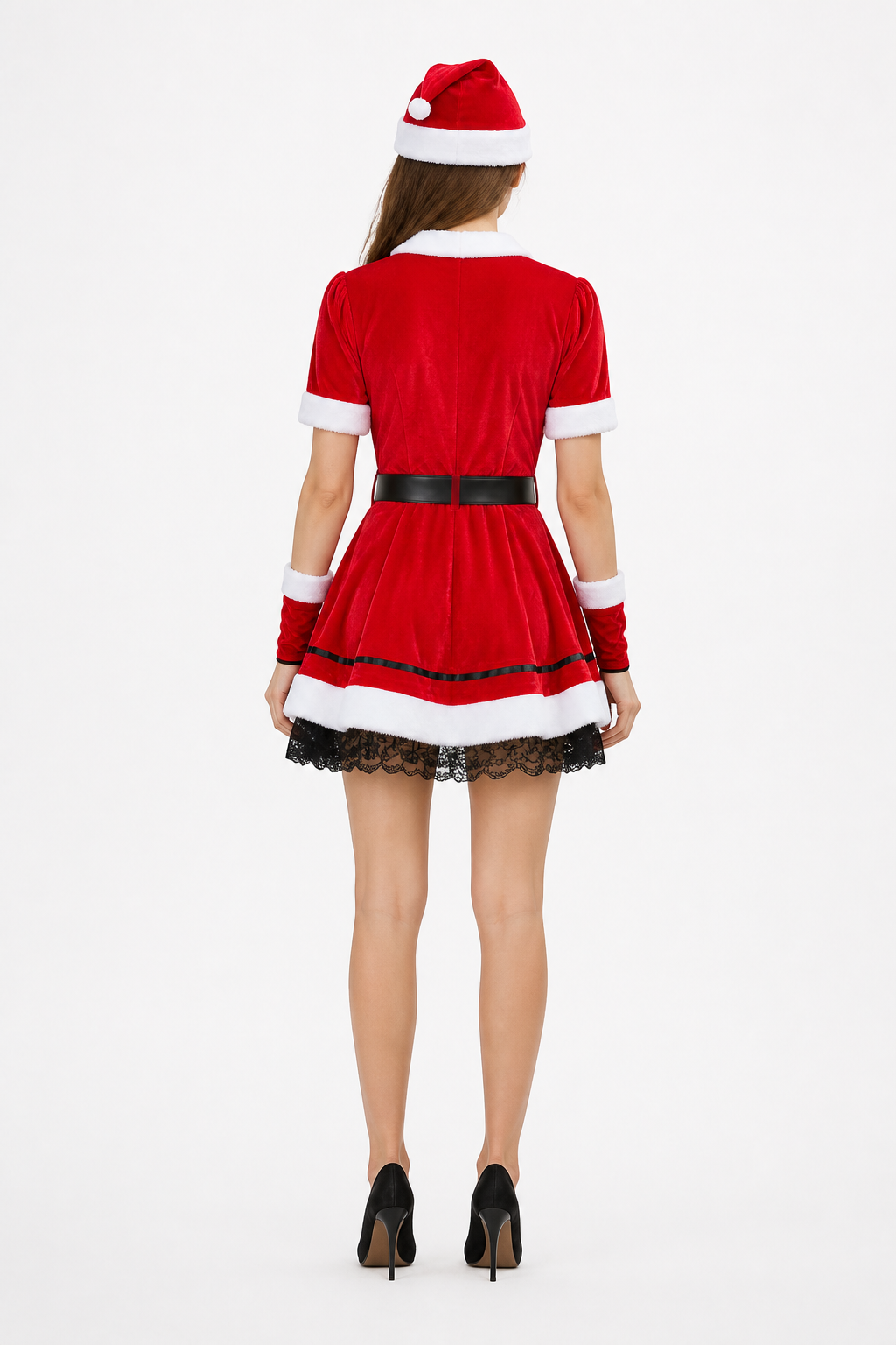New Year's Carnival Costume, Dress with Fur Trim back view