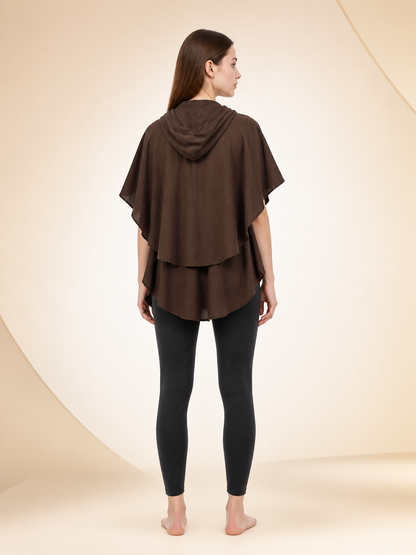 Women's Hooded Wanderer Cloak Costume with Layered Hem, Shoulder Draped Pleats back view 3