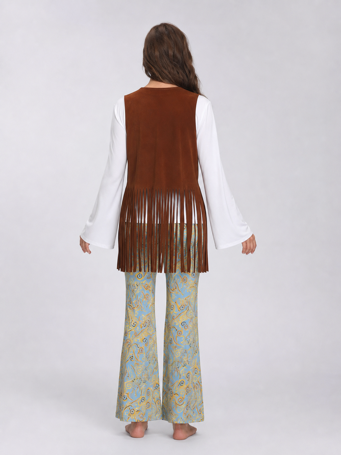 Party Costume: Fringe Vest and Flared Pants back view