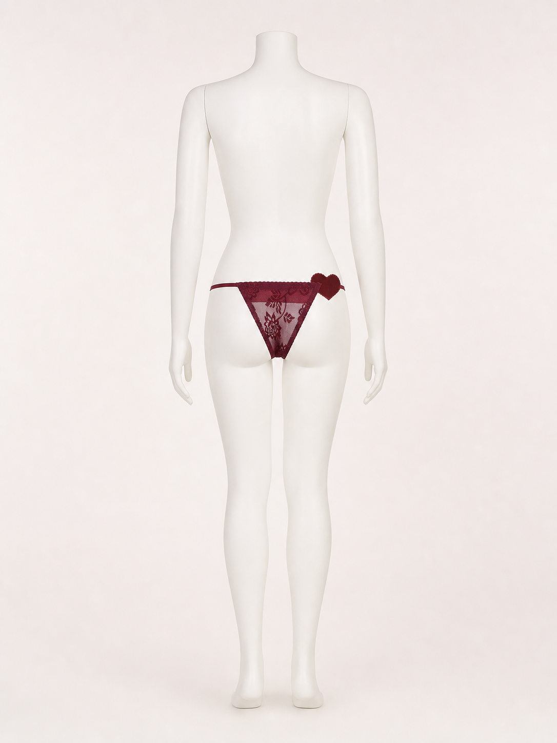 Lace triangle panties, 3-pack (burgundy, nude, purple) back view