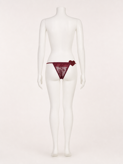 Lace triangle panties, 3-pack (burgundy, nude, purple) back view
