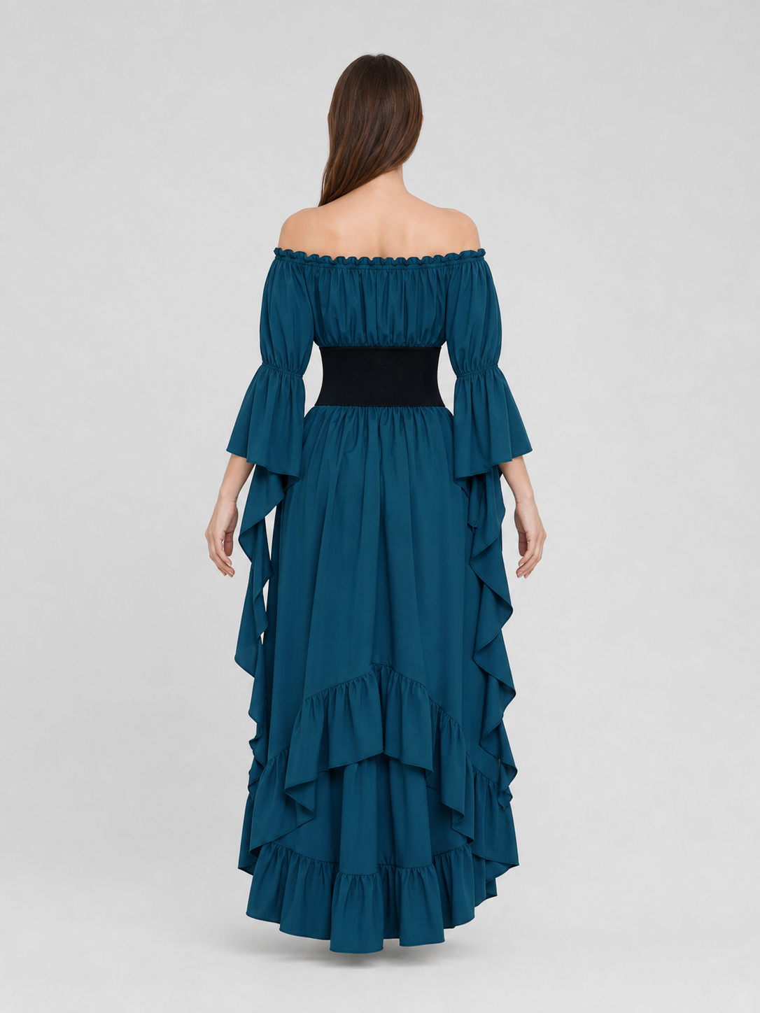 Off-the-Shoulder Dress with Ruffles and Corset Panel