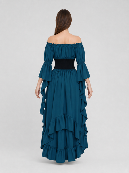 Off-the-Shoulder Dress with Ruffles and Corset Panel