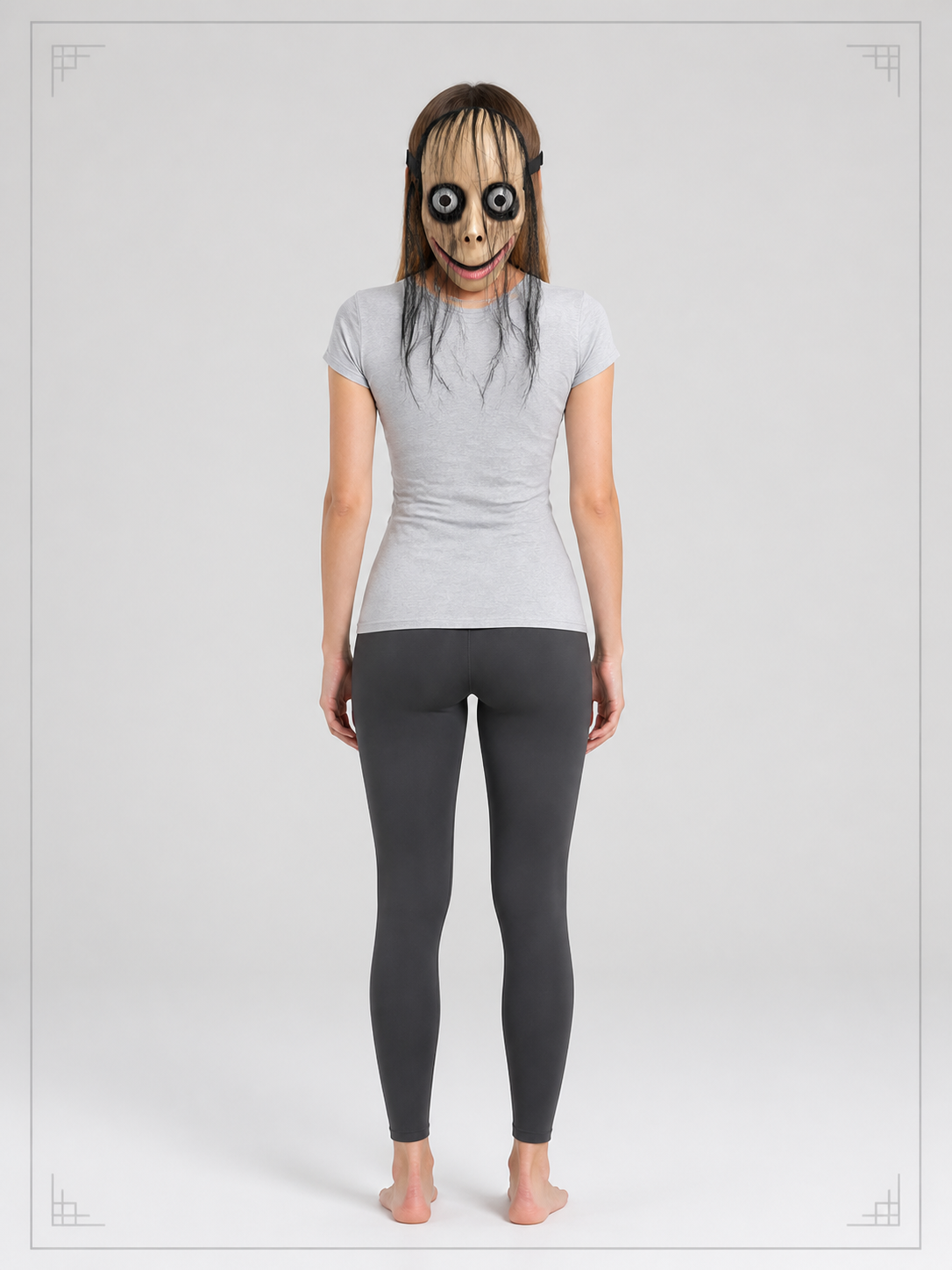Scary Carnival Clown Mask with Black Hair back view