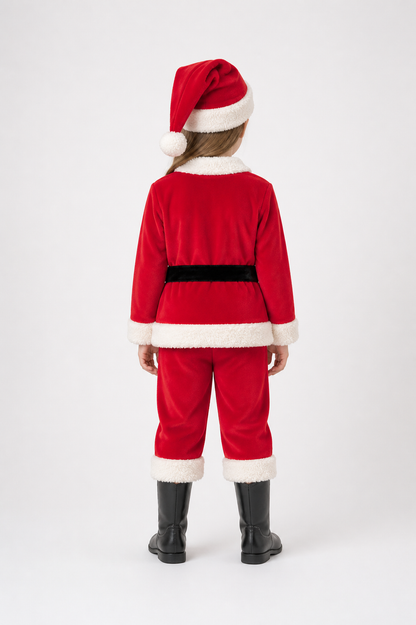 Red Santa Claus Costume with White Trim back view