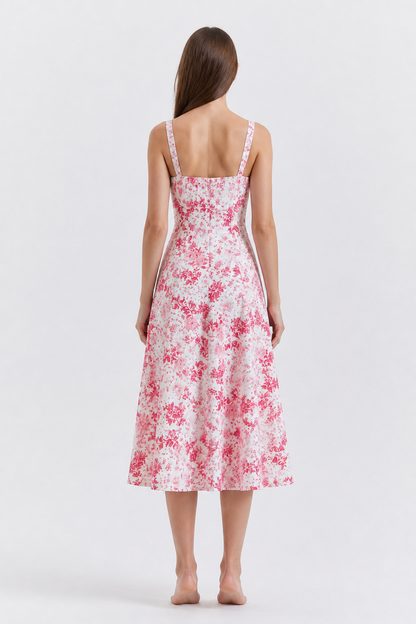 Strappy Dress with Floral Print and Ruching back view