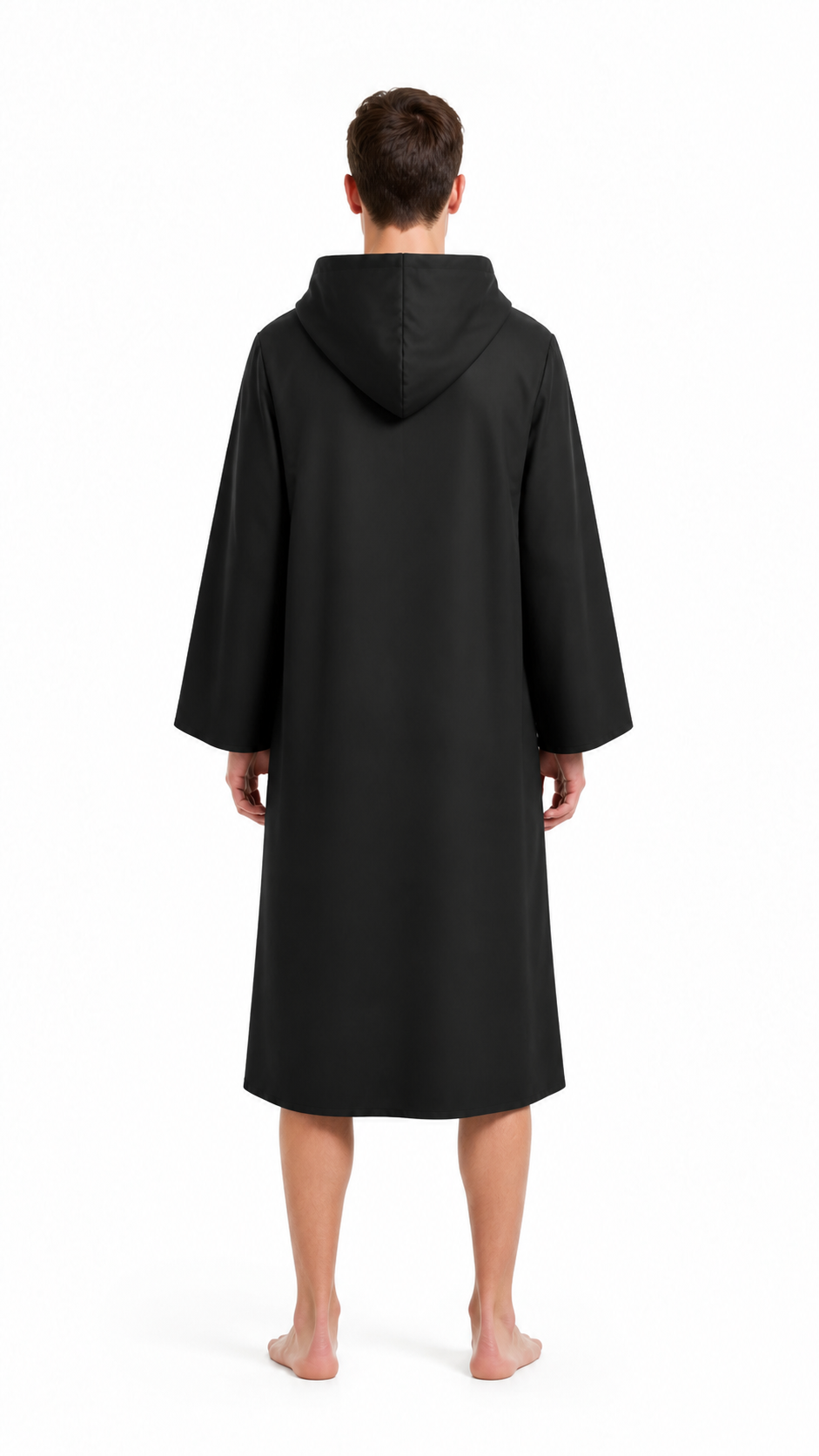 Long Black Hooded Cloak for Halloween back view