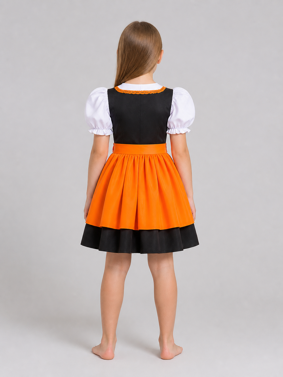 Orange Dirndl Dress with Bodice and Full Skirt back view