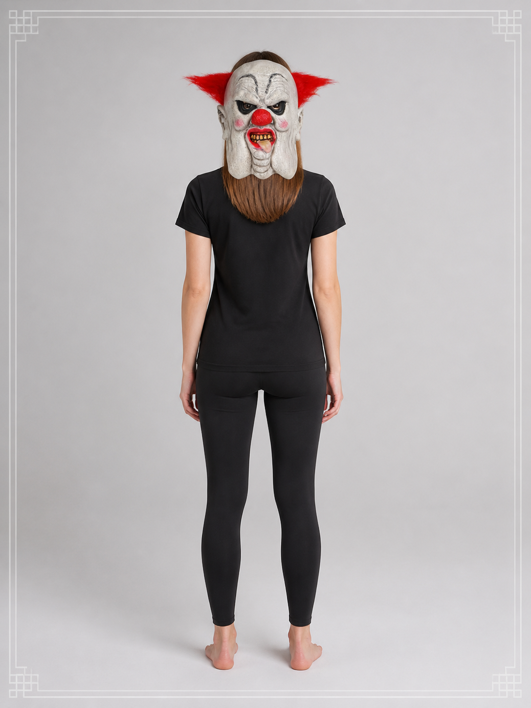 Halloween Carnival Clown Mask with Red Hair back view