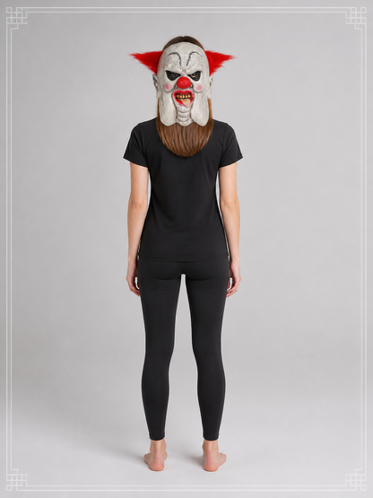 Halloween Carnival Clown Mask with Red Hair back view