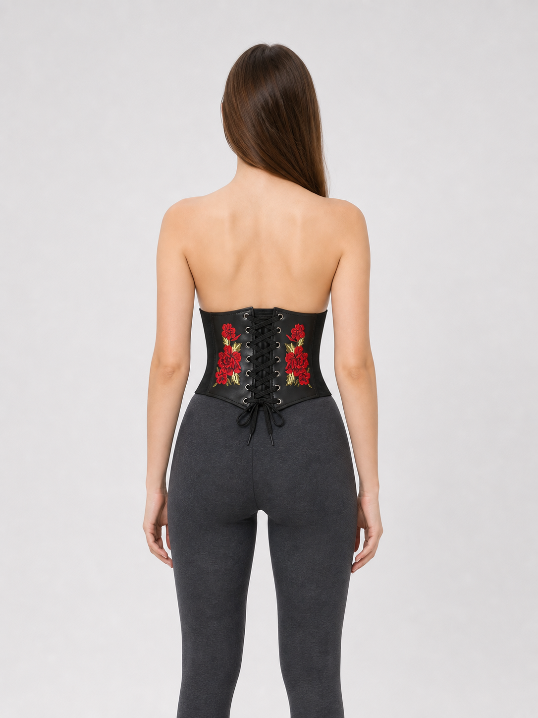 Decorative Black Belt with Floral Embroidery