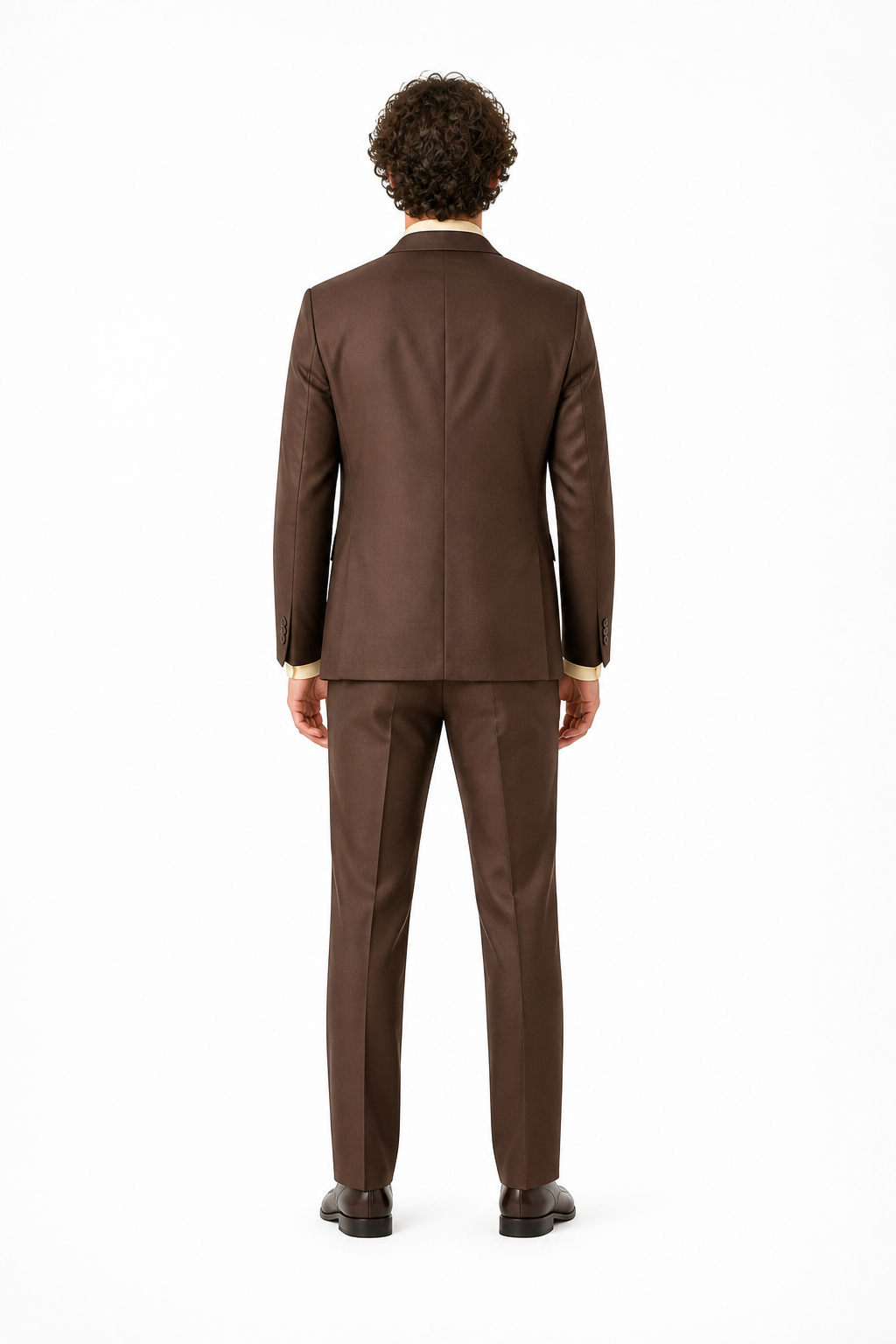 Dark Brown Two-Piece Suit with Shirt and Tie back view