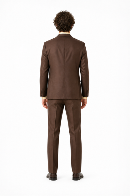 Dark Brown Two-Piece Suit with Shirt and Tie back view