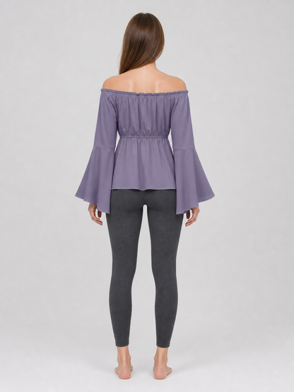 Off-the-Shoulder Blouse with Flared Sleeves