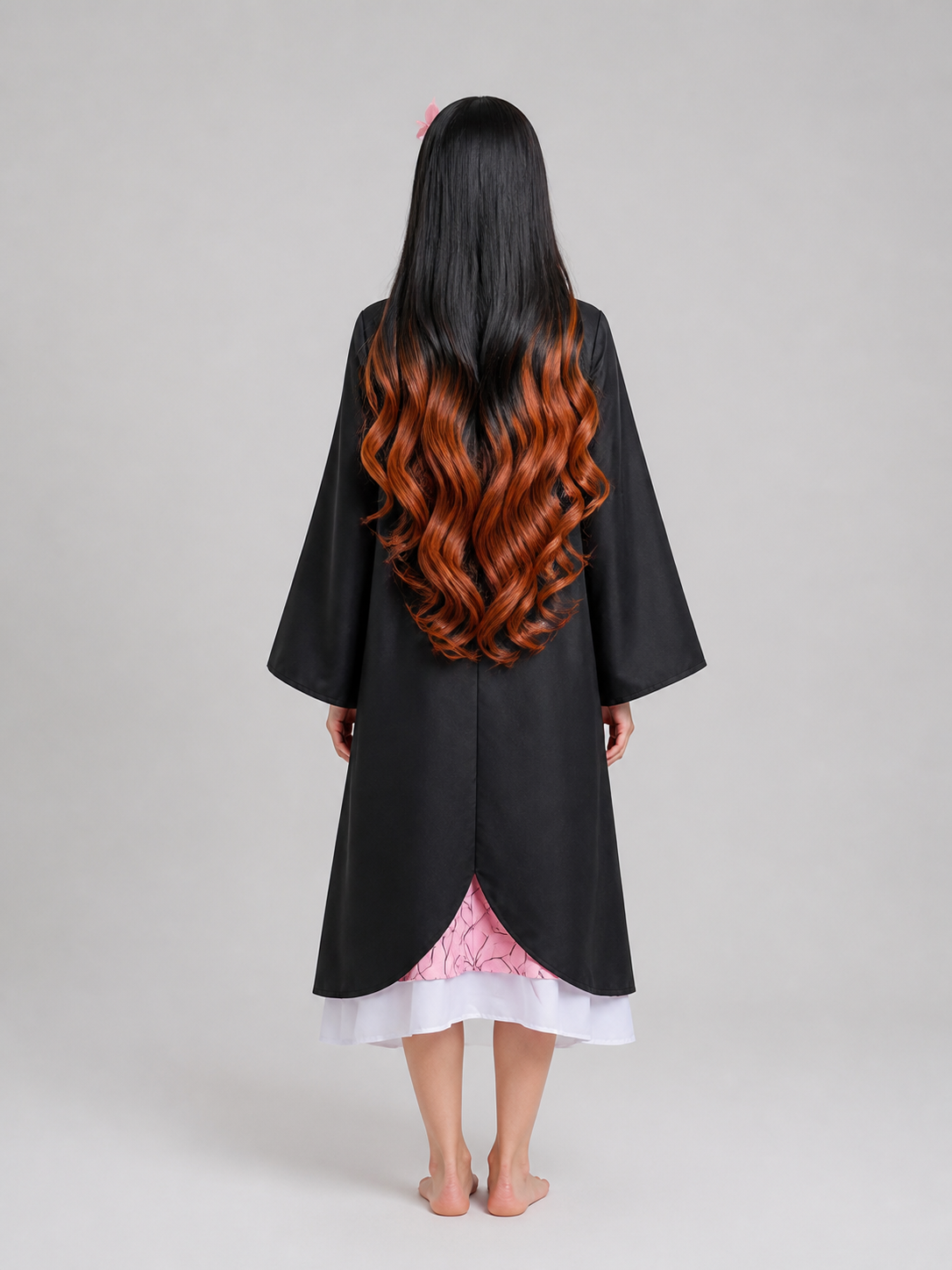 Long Curly Anime Nezuko Cosplay Wig back view