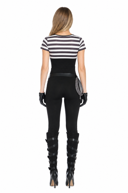 Striped Short-Sleeve Jumpsuit with Belt back view